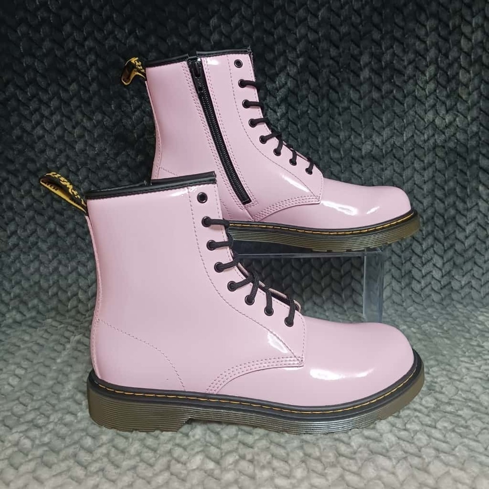 Dr. Martens 1460 Boots Women's Pink Patent Leather Side Zip Combat Lace Up Sz 7